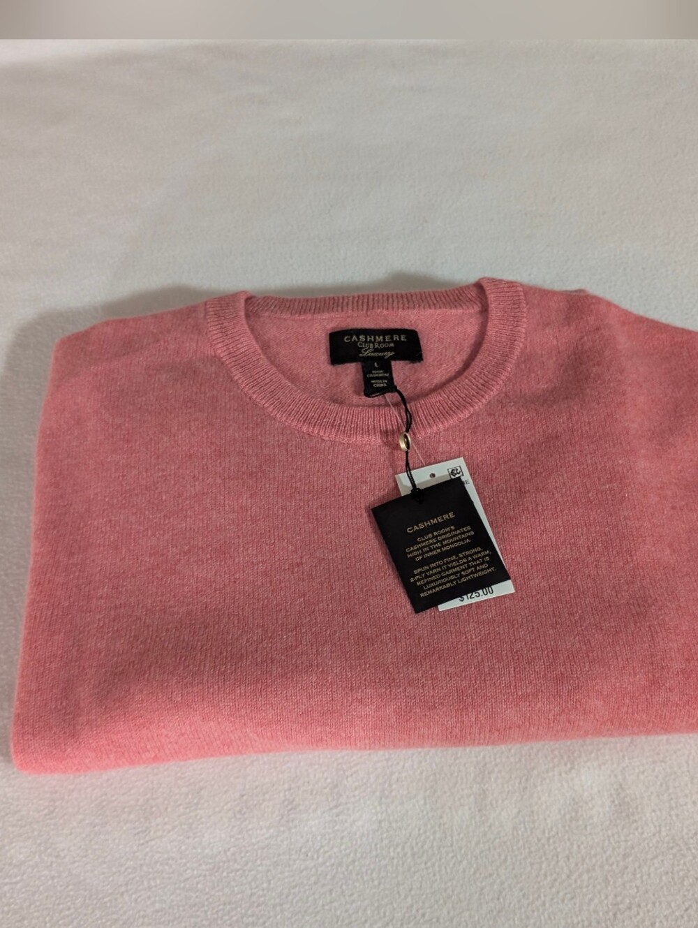 NWT! Men's 100% Cashmere Club Room Heirloom Rose Lightweight Sweater-Size L
